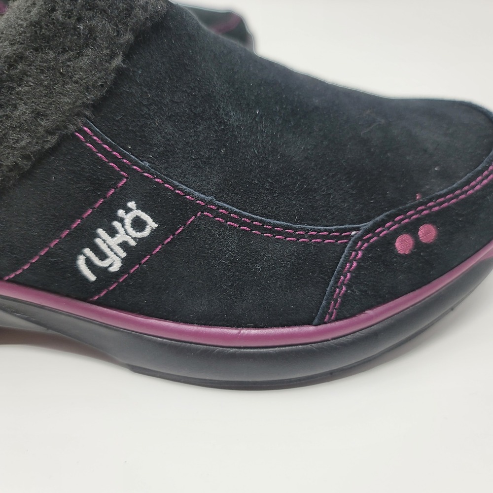 Ryka Womens Black Purple Suede Faux Fur Comfort Slip On Clogs Mules 7.5W New - Picture 6 of 10